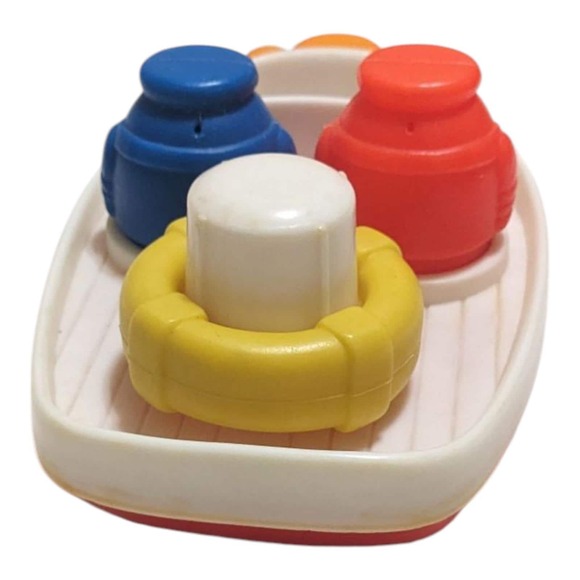 Vintage Sanitoy Inc. Plastic Boat Bath Toy Figures Life Preserver Hong‎ Kong - Picture 3 of 7